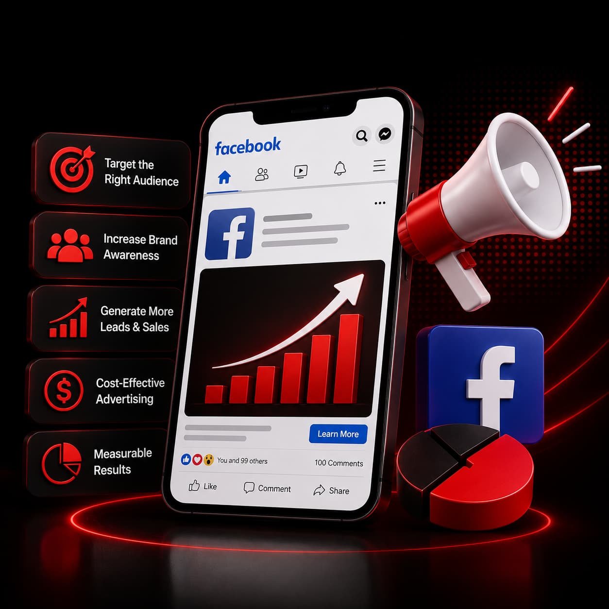 Benefits of Facebook Advertising – targeted audience reach, brand awareness, and higher-quality lead generation