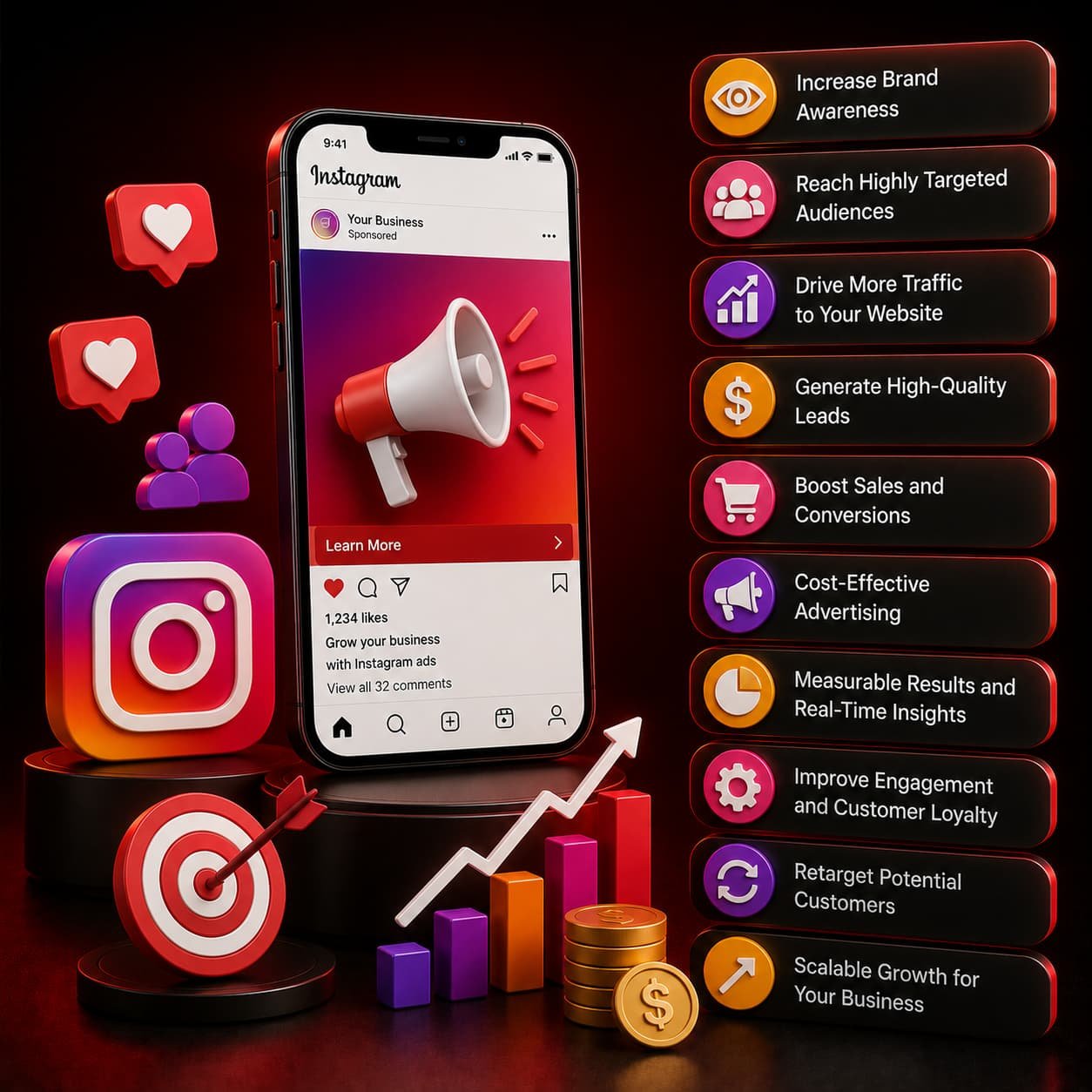 Benefits of Instagram Advertising – targeted audience reach, lead generation, and increased website traffic