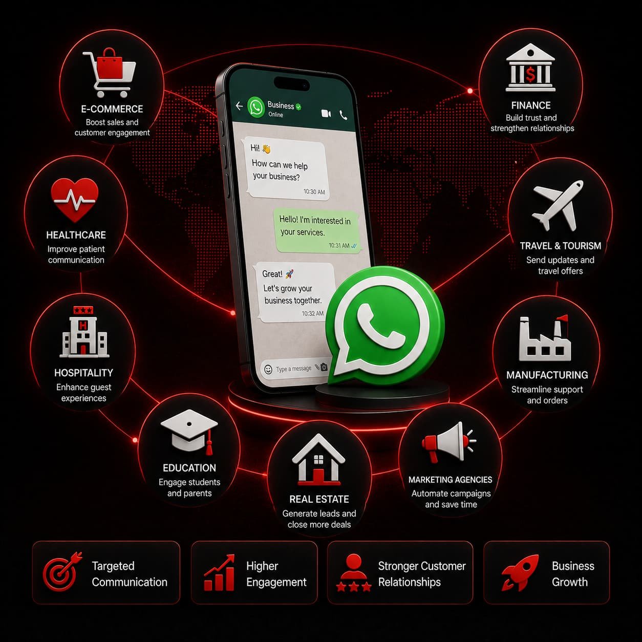 WhatsApp Marketing USA across industries – healthcare, real estate, e-commerce, and hospitality customer engagement