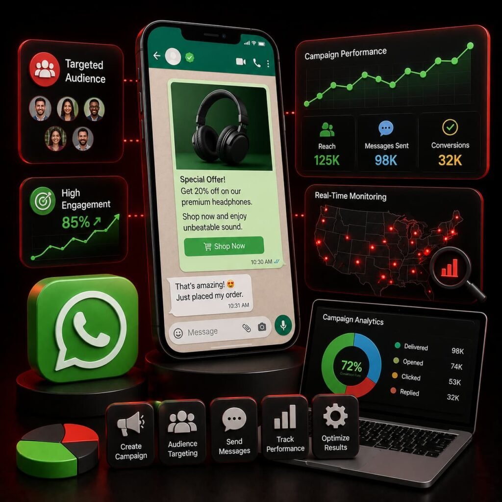 WhatsApp Campaign Management USA – broadcast messaging, audience targeting, and real-time performance analytics