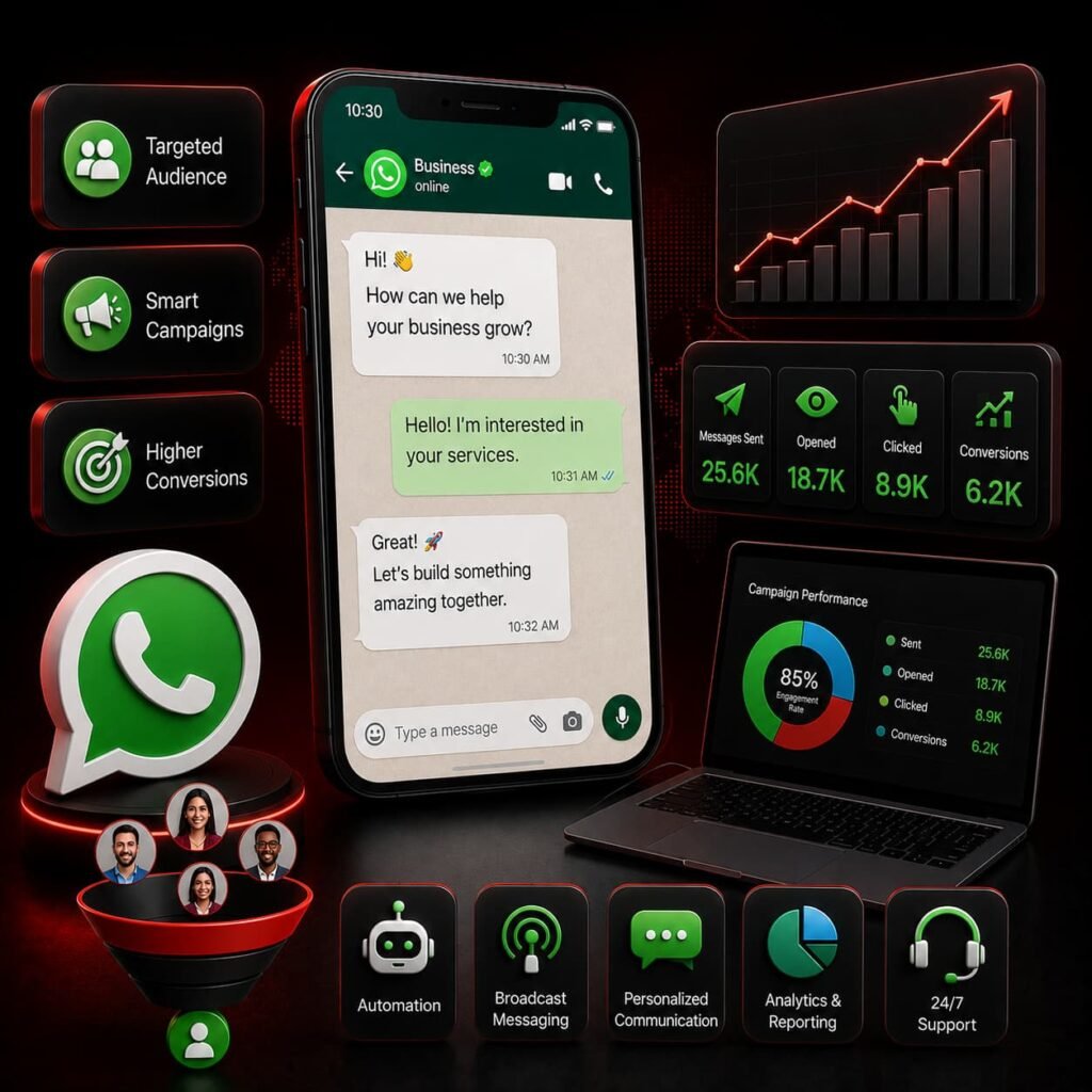WhatsApp Marketing Company USA – lead generation, automation, and conversion campaign performance dashboard