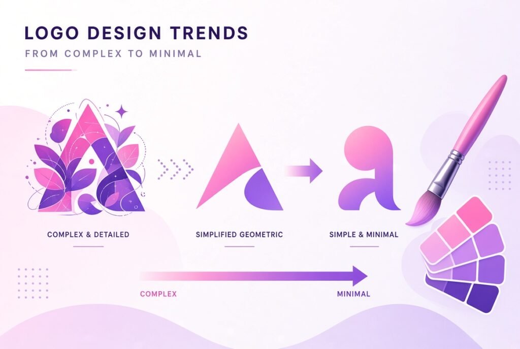 "Outdated logo design trends heavy gradients and 3D effects"
