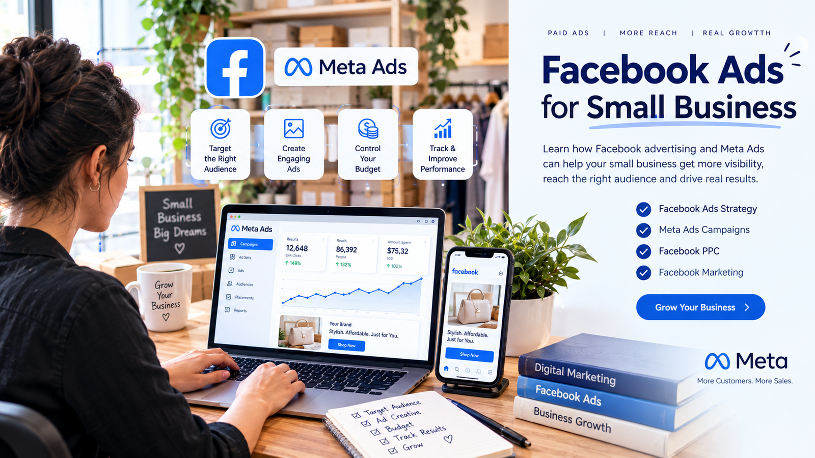 Facebook Ads for small business strategy with Meta Ads campaign analytics and audience targeting