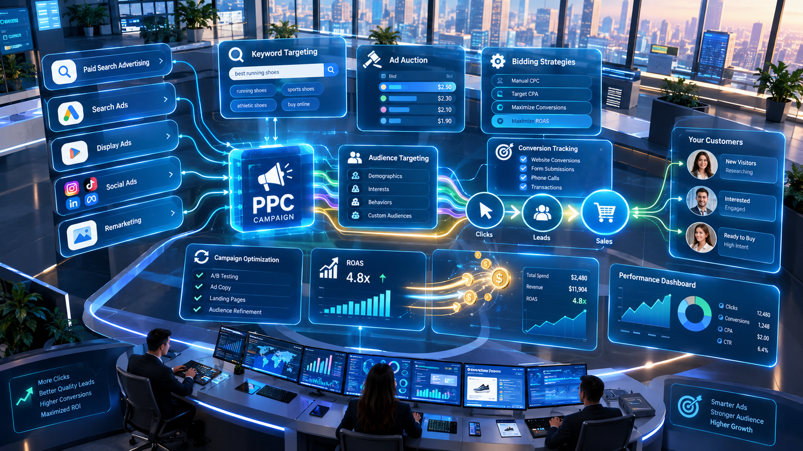 PPC advertising strategy showing paid search campaigns, conversions and digital marketing analytics