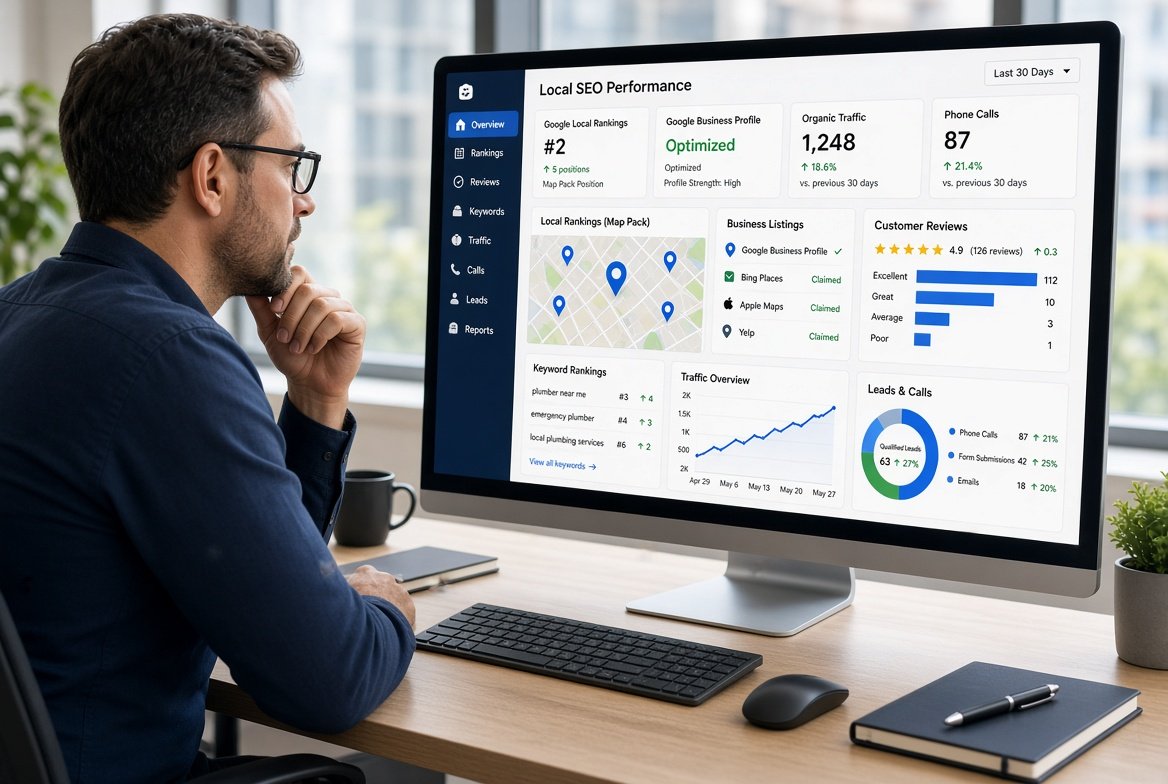Local SEO expert analyzing Google Maps rankings, local search performance, and business leads.