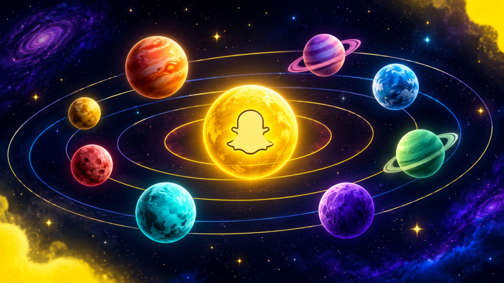 Snapchat Planets feature showing a colorful solar system representing Best Friends rankings.