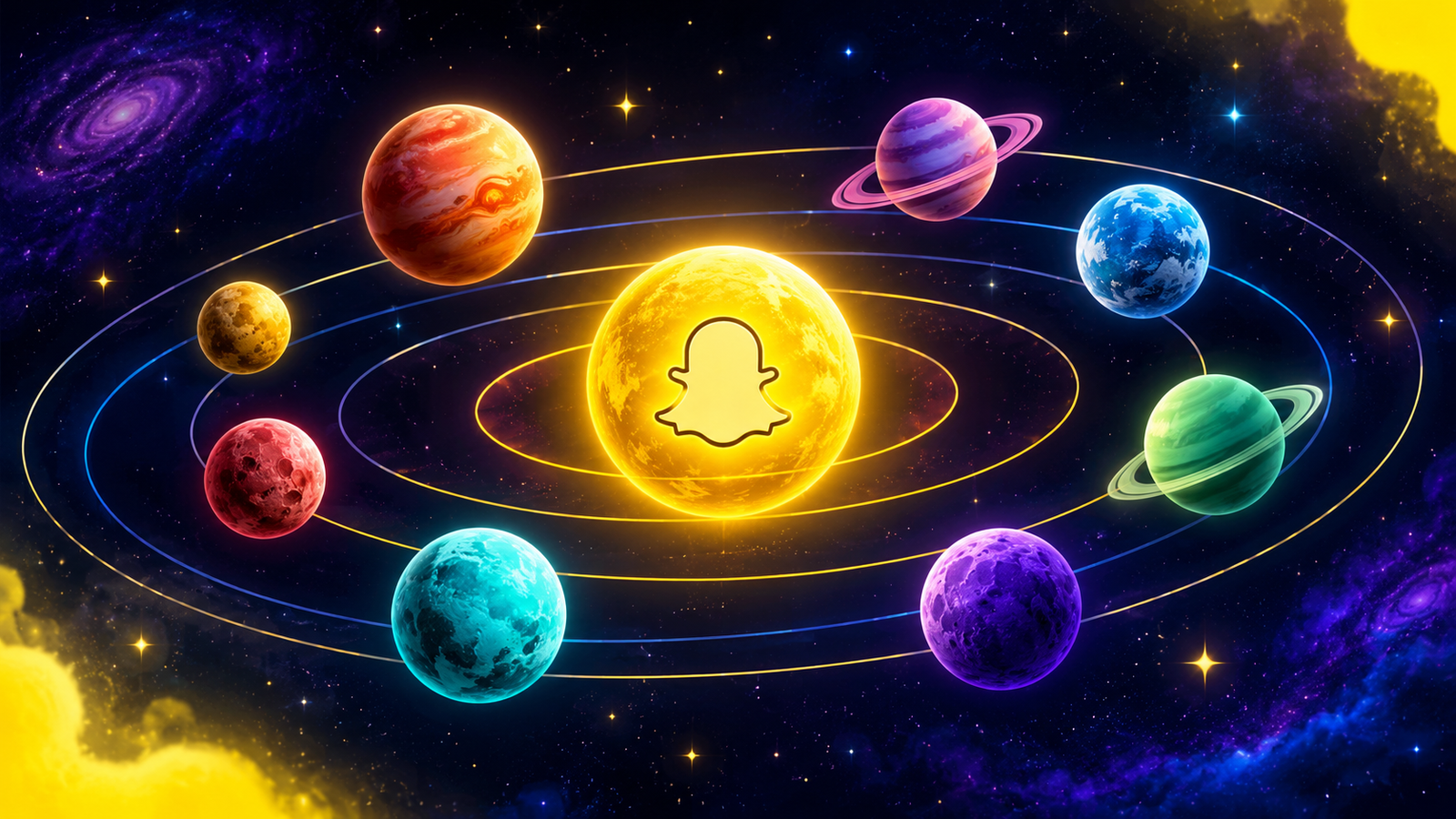 Snapchat Planets feature showing a colorful solar system representing Best Friends rankings.