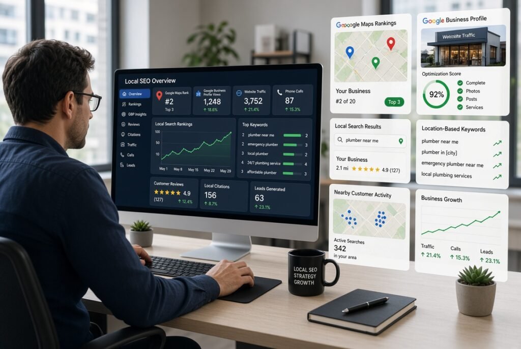 Local SEO services improving Google Maps visibility, local rankings, customer leads, and business growth