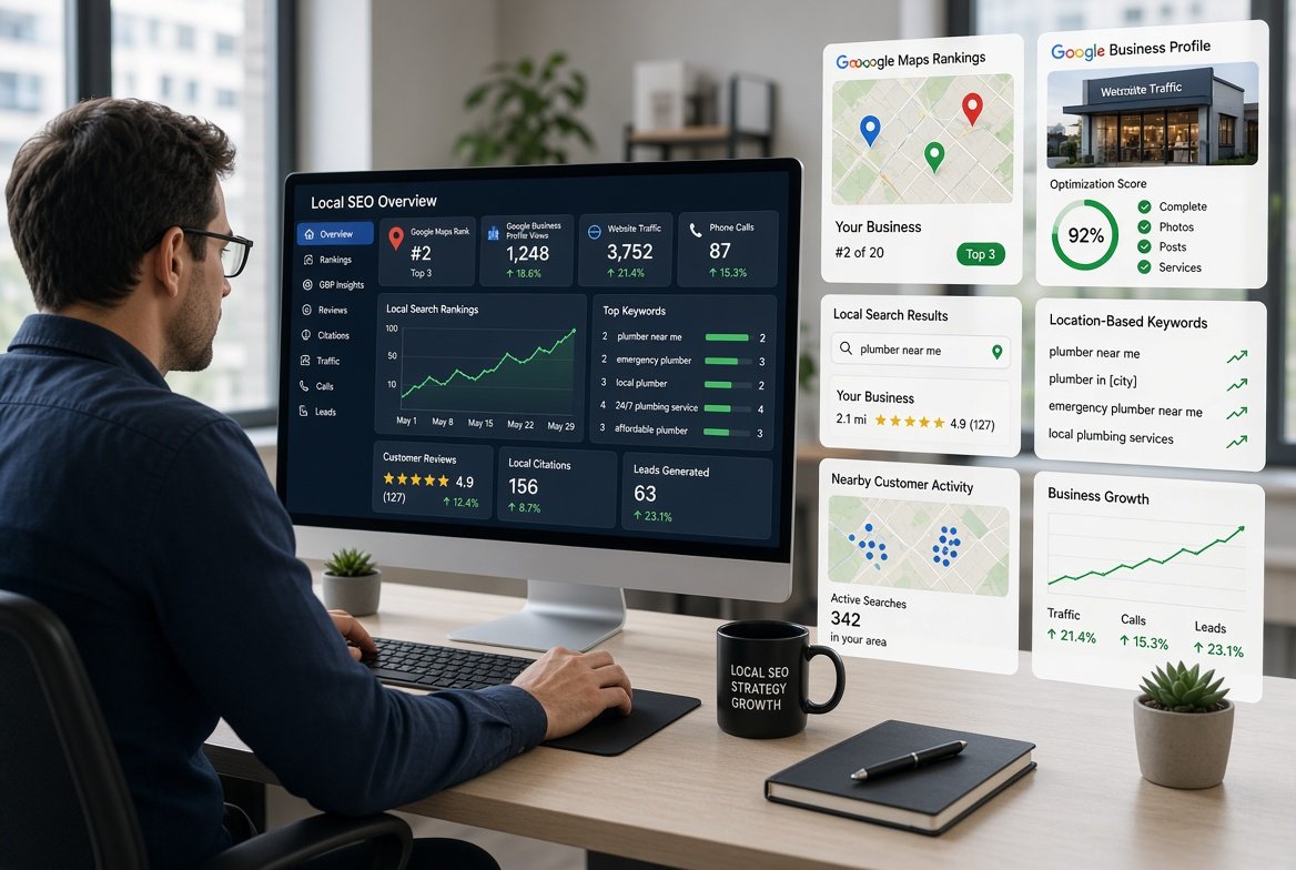 Local SEO services improving Google Maps visibility, local rankings, customer leads, and business growth